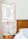 Framed wooden scripture sign with leaf border, “The Lord make his face shine on you”