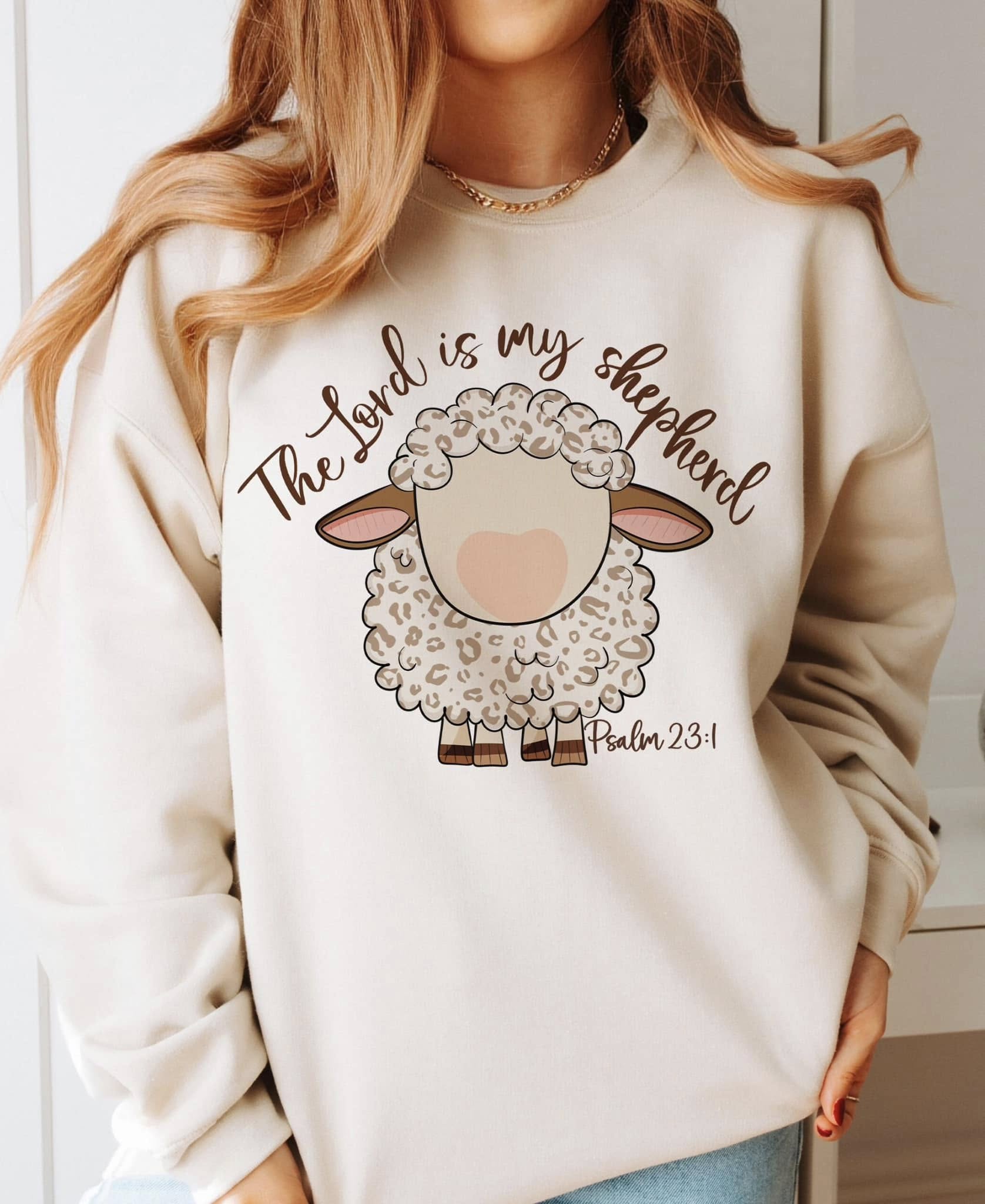 Lord is my shepherd graphic sweatshirt in light cream, long sleeves, crew neck