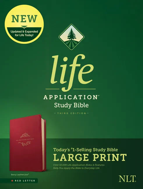 Berry red large-print NLT study Bible with red letter text on cover