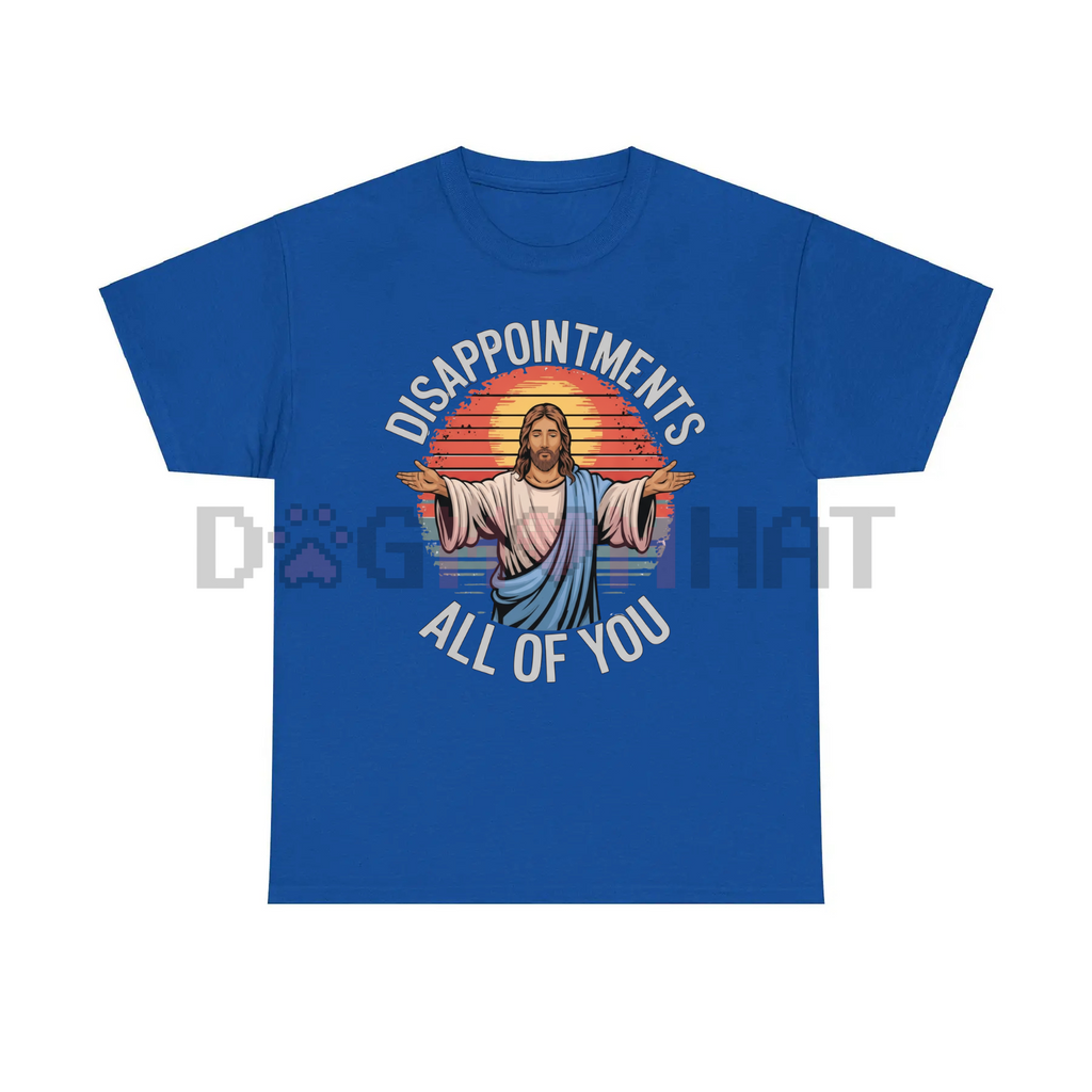 Dark blue T-shirt with large 'DISAPPOINTMENTS' and 'ALL OF YOU' graphic print