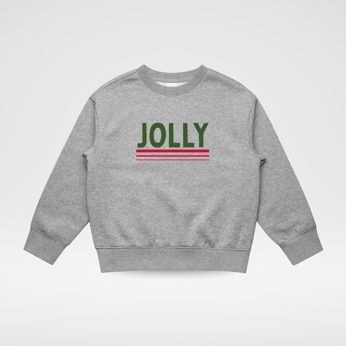 Grey toddler crewneck sweatshirt with JOLLY logo graphic on front