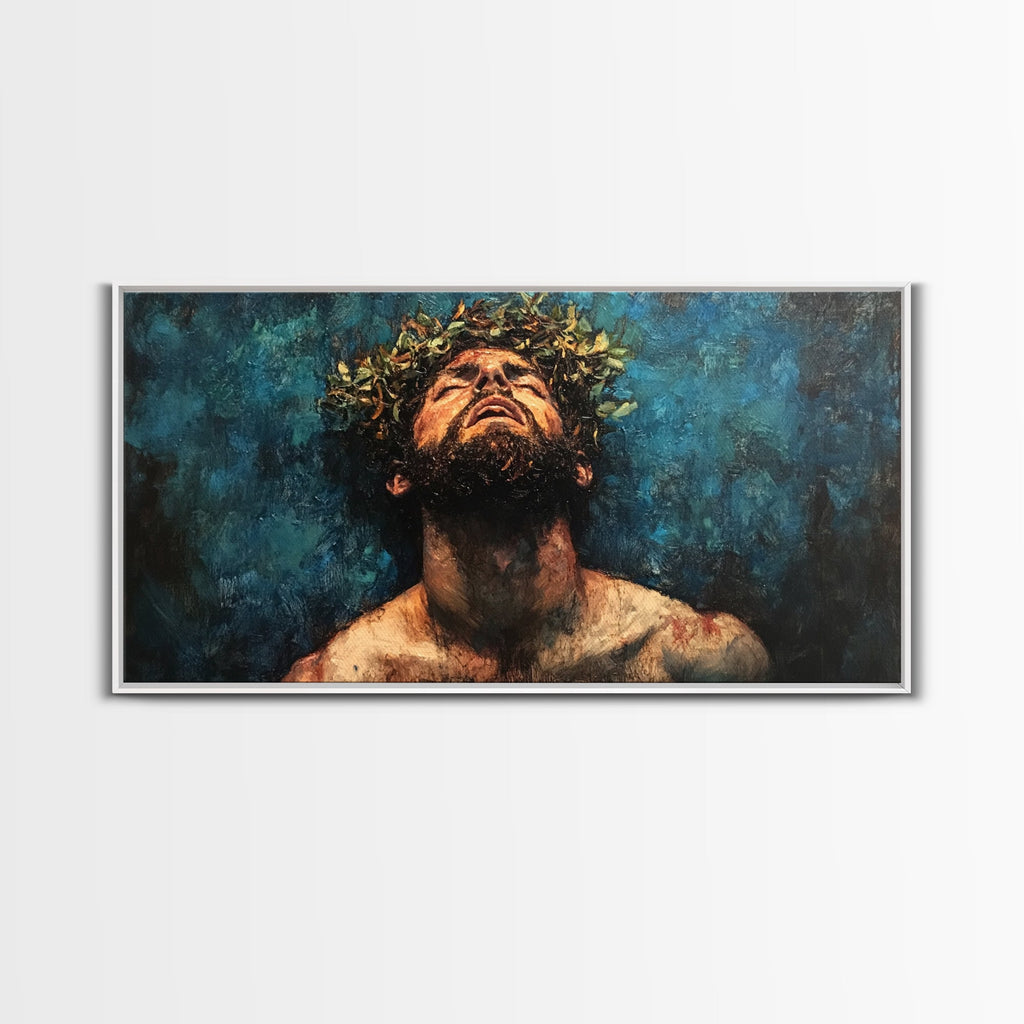 Horizontal Jesus Christ crown of thorns canvas wall art in white frame