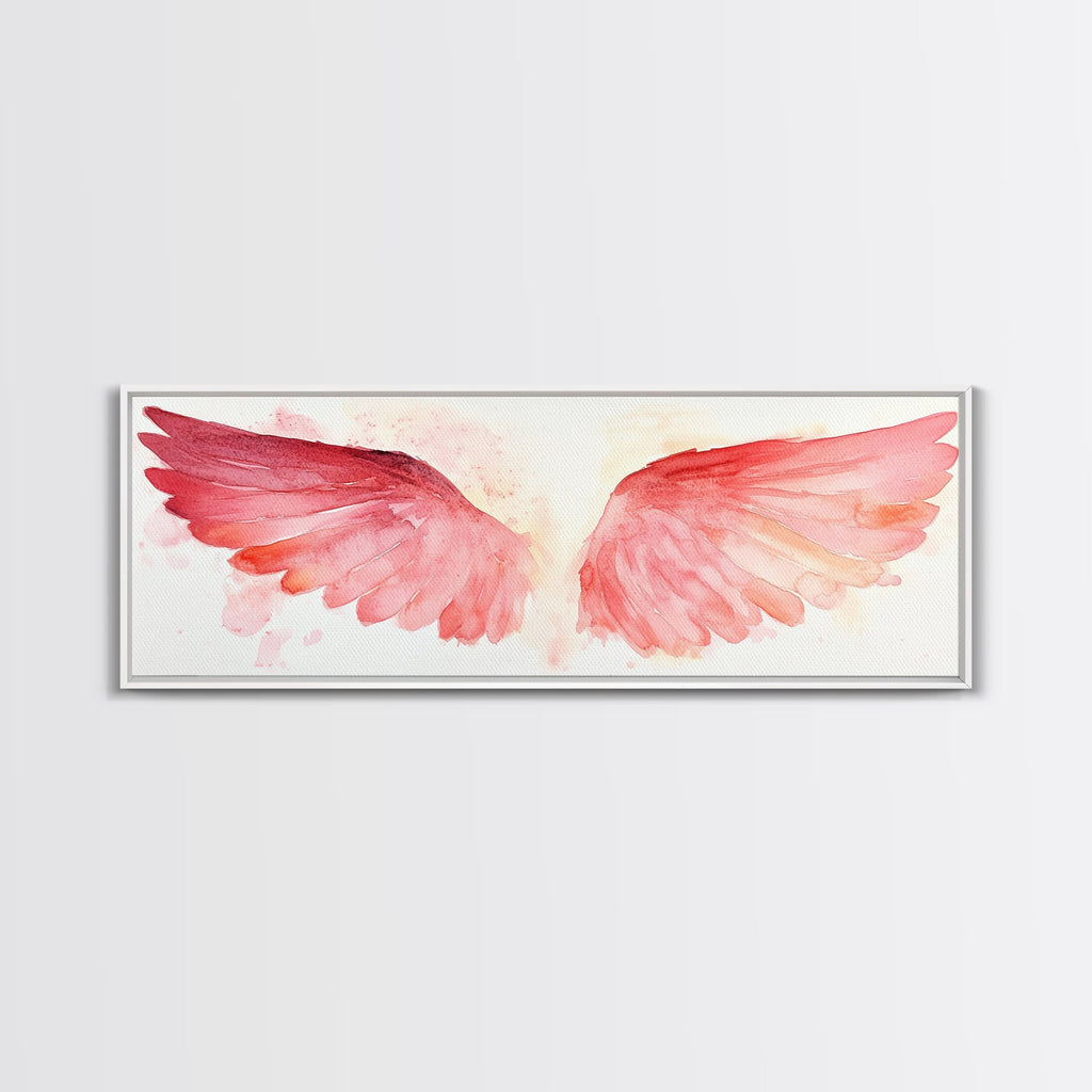 Angel wings canvas print in white frame with pink watercolor wings