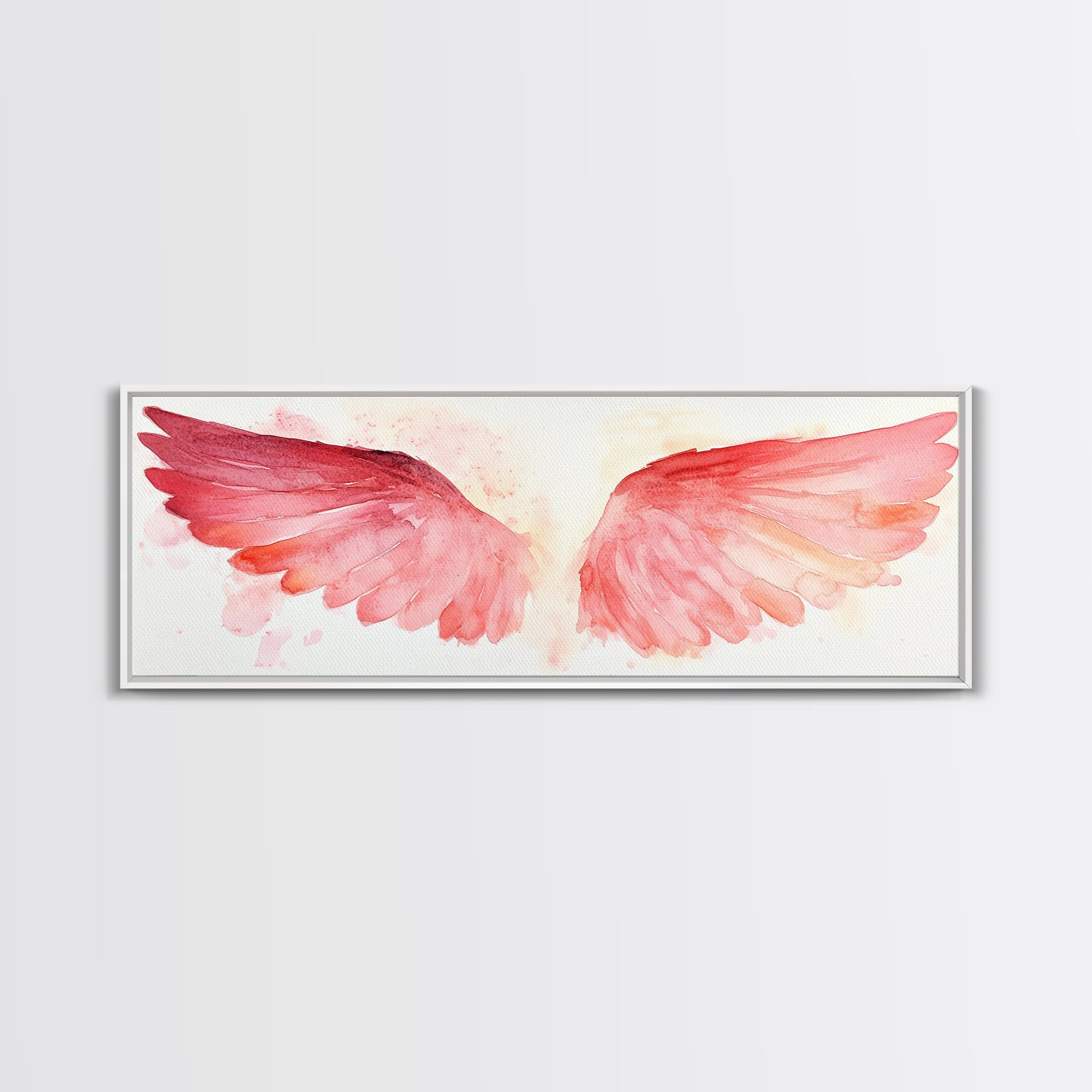 Angel wings canvas print in white frame with pink watercolor wings