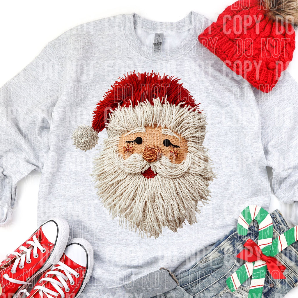 Light gray Santa face faux yawn graphic tee with red hat and embroidered beard