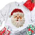 Light gray Santa face faux yawn graphic tee with red hat and embroidered beard