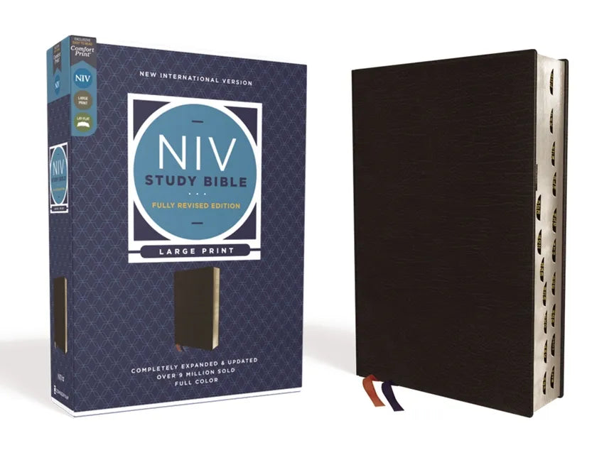 NIV Study Bible large print, bonded leather cover, black with thumb index edge