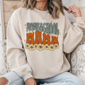 Cream long-sleeve crewneck T-shirt with homeschool schoolhouse and flowers graphic
