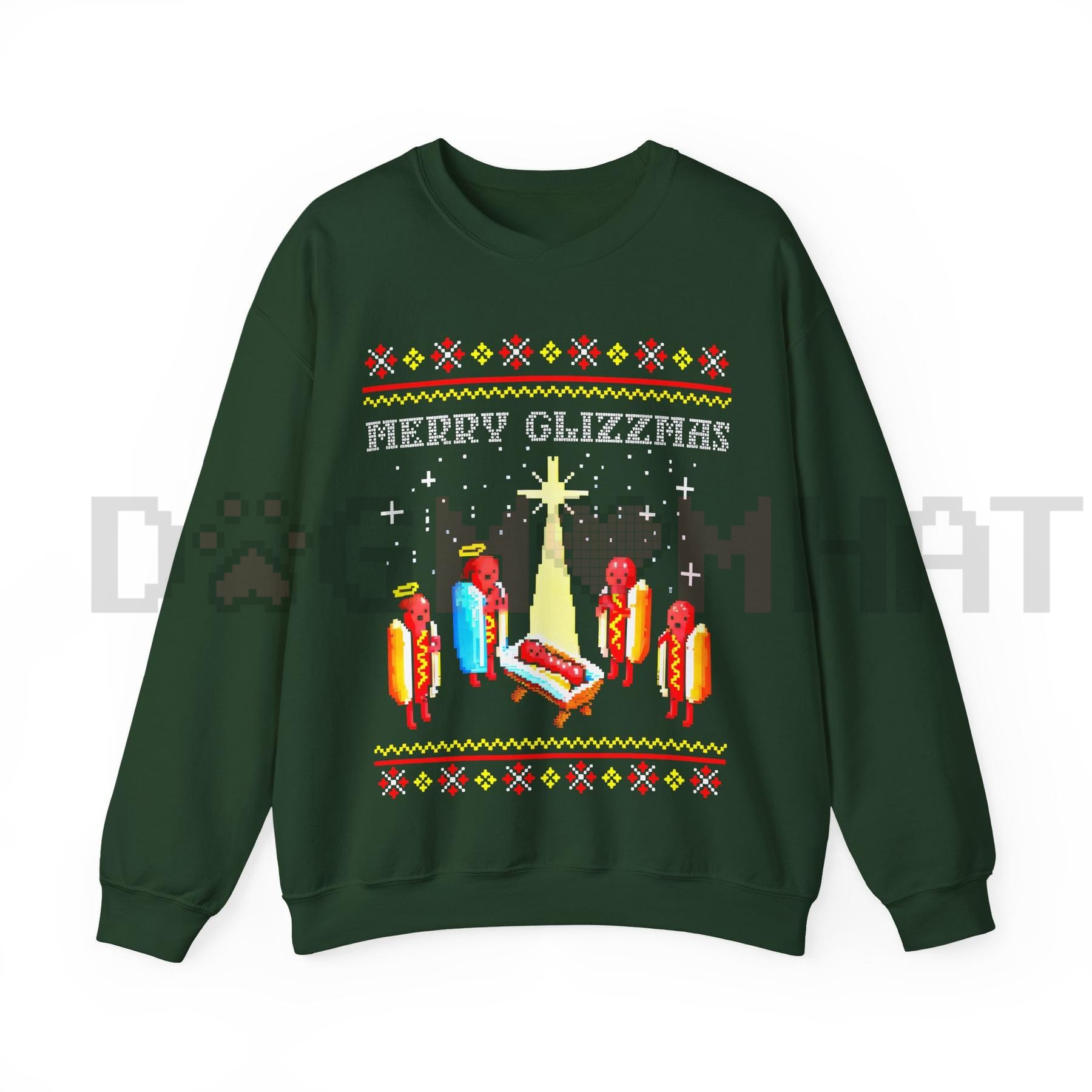 Forest green Christmas sweatshirt with 'Merry Glizzmas' and candle graphic