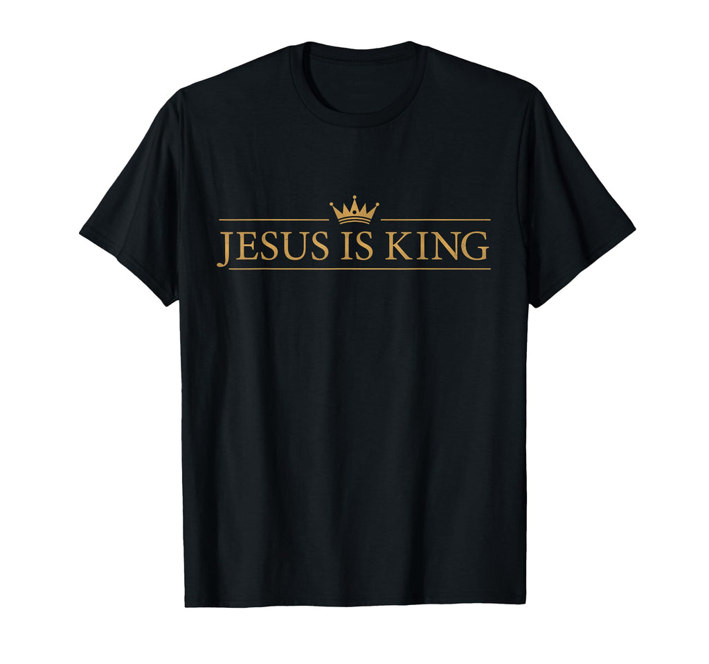 Black unisex T-shirt with crown and “JESUS IS KING” front graphic
