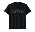 Black unisex T-shirt with crown and “JESUS IS KING” front graphic