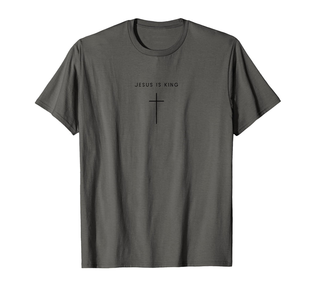 Dark gray T-shirt with small cross minimalist front graphic