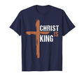 Navy unisex T-shirt with orange cross graphic and 'CHRIST IS KING' text