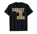 Black T-shirt with 'CHRIST IS KING' text and cross graphic centered on front