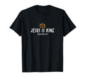 Black unisex T-shirt with 'JESUS IS KING' front graphic and crown logo