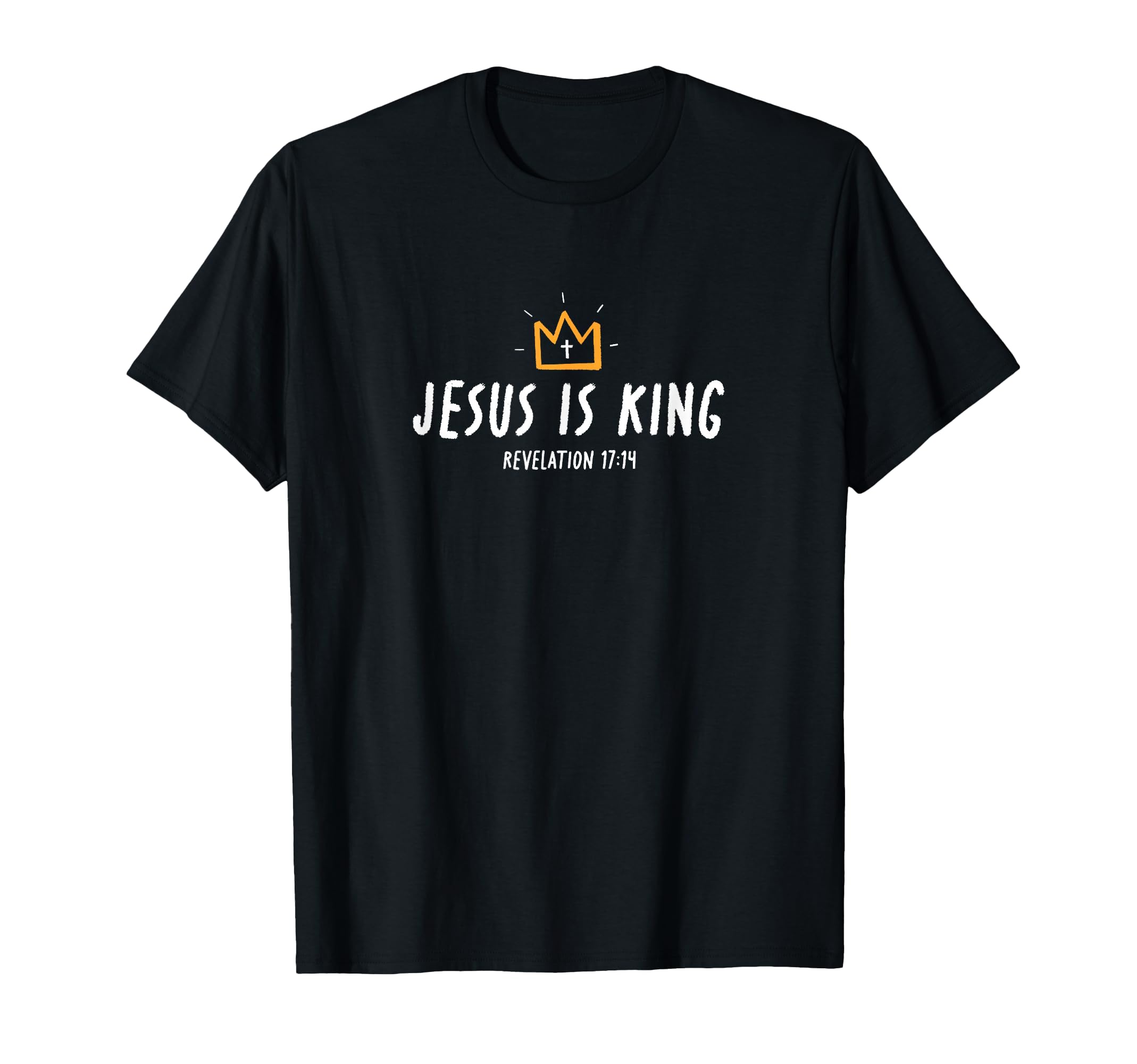 Black unisex T-shirt with 'JESUS IS KING' front graphic and crown logo