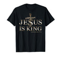 Black T-shirt with gold "Jesus Is King" cross and "Revelation 17:14" print