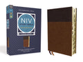 NIV Study Bible, brown leathersoft with thumb indexes; dark blue front cover.