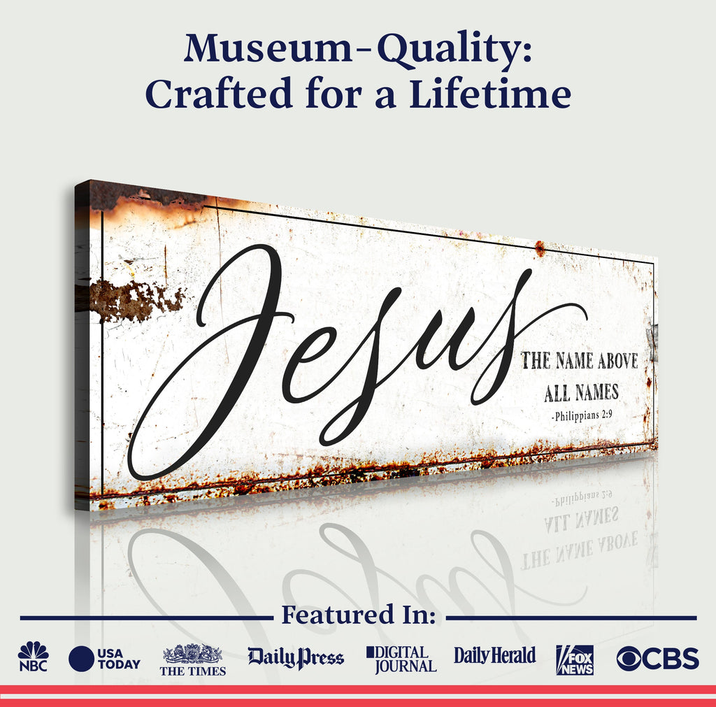 Framed Jesus wall art canvas with 'Museum-Quality: Crafted for a Lifetime' text