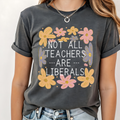 Charcoal graphic T-shirt with floral wreath and text print on front