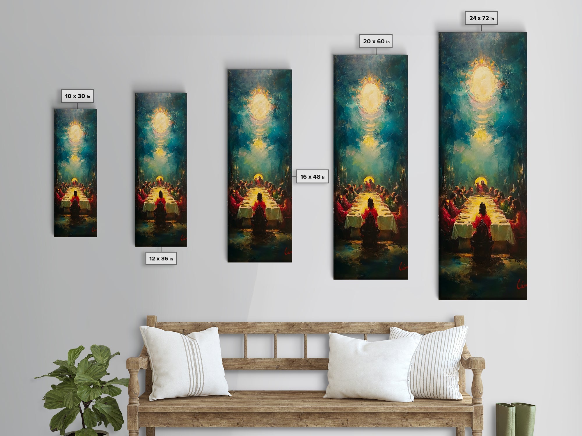 Framed Christian canvas prints in multiple sizes, Christ halo scene