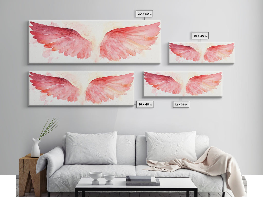 Angel wings canvas print set with pink watercolor wings in multiple sizes