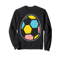Black sweatshirt with colorful soccer ball egg graphic on front