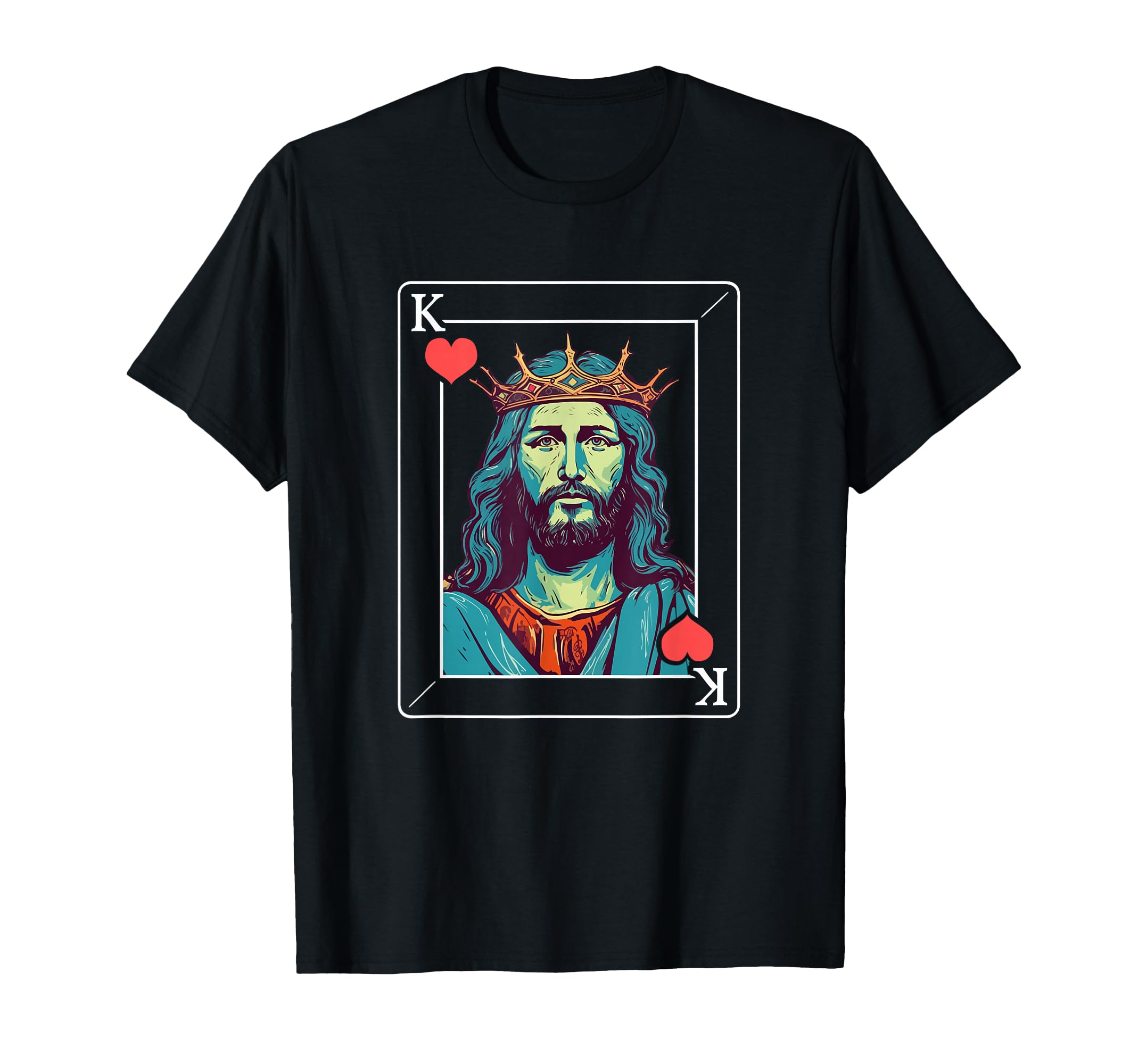 Black unisex T-shirt with colorful king-face graphic centered on the chest.