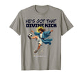Light gray crew-neck T-shirt with soccer Jesus kick graphic on front