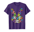 Purple T-shirt with colorful soccer-ball bunny graphic