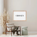 Wood-framed wall art with centered “CHOSEN” lettering