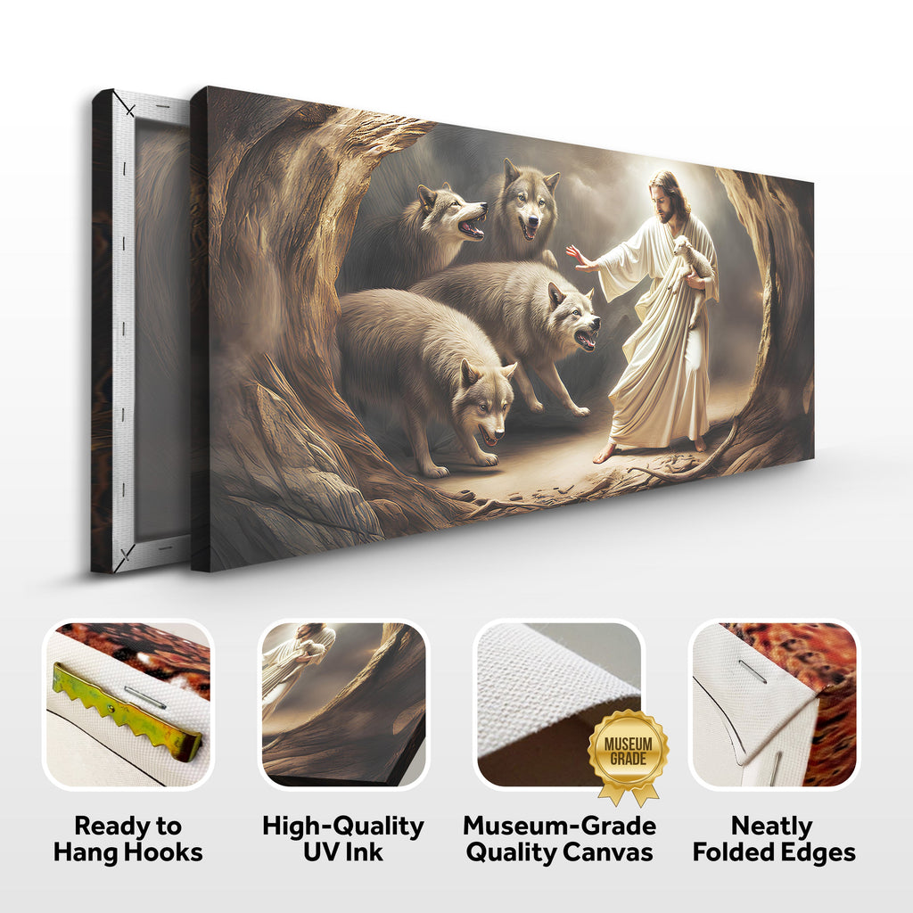 Landscape canvas print with side frame and icons for UV ink and hang hooks