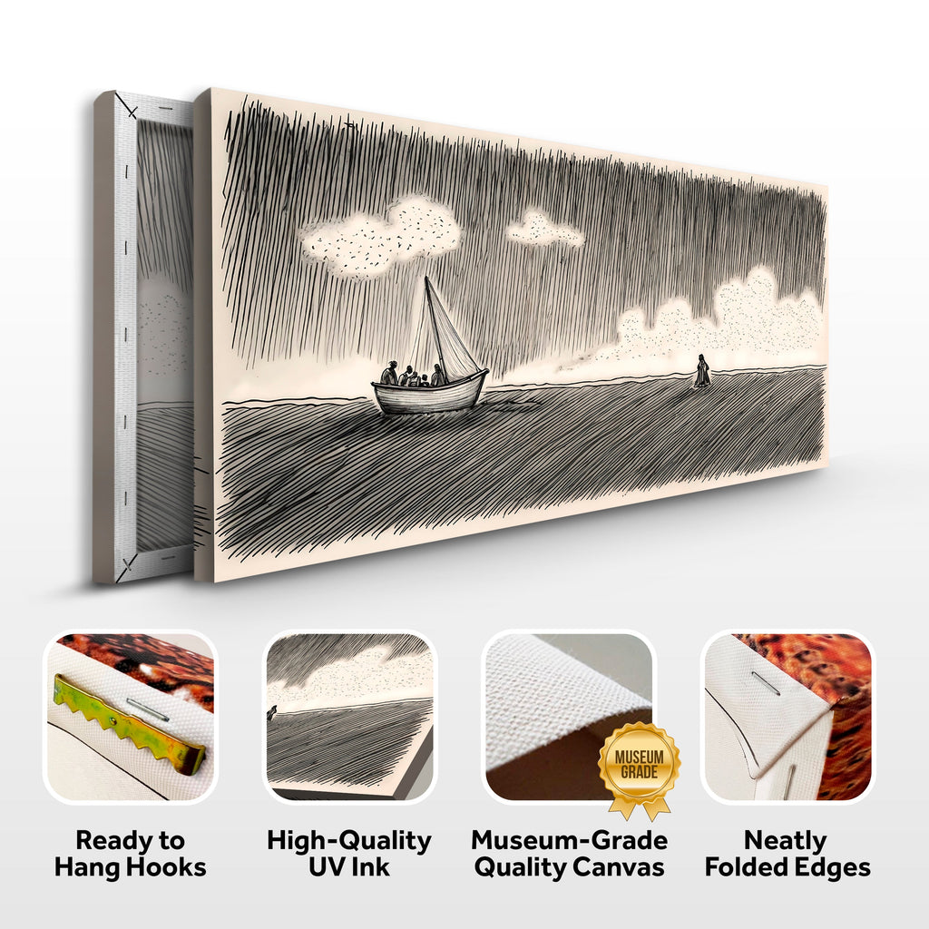 Wall canvas print with sailboat scene; ready-to-hang hooks and high-quality UV ink