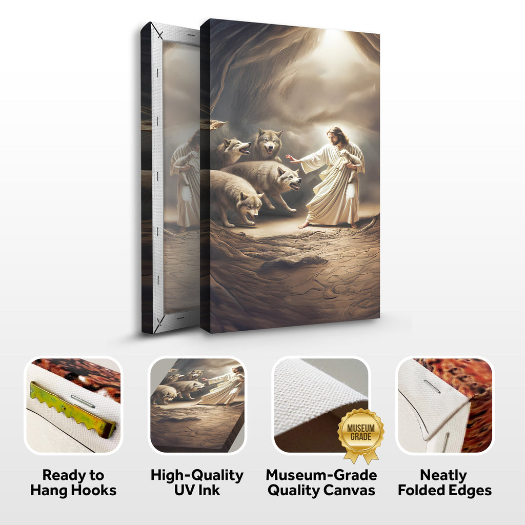 Folded gallery-wrapped faith canvas with hanging hooks, UV ink, and folded edges