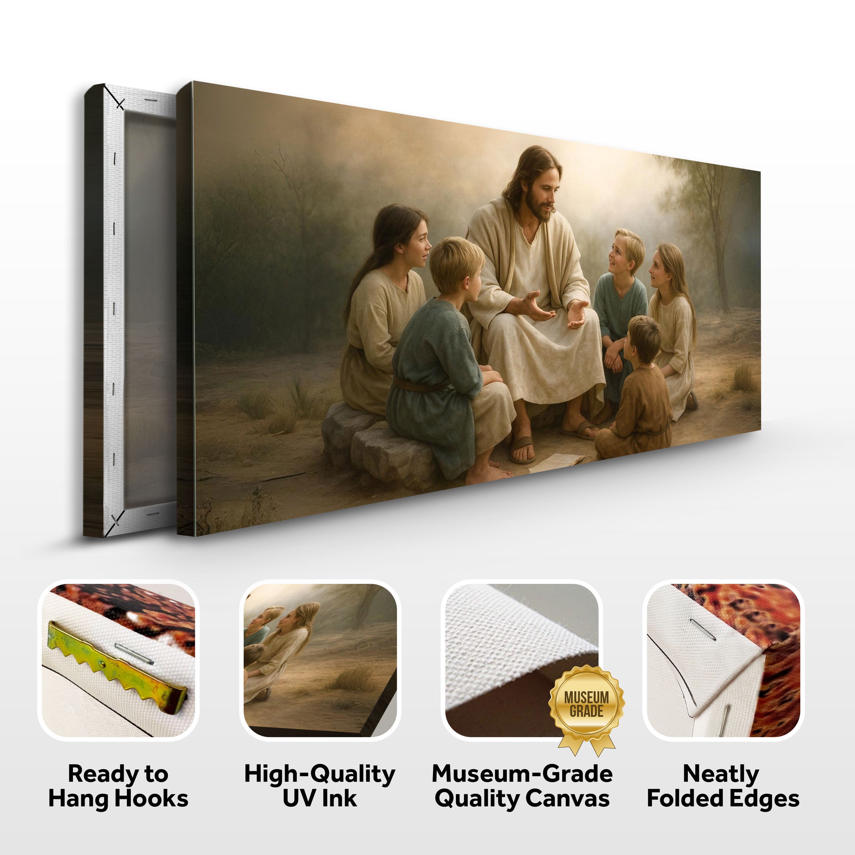 Wall art canvas with hanging hook and quality icon set for wall mounting