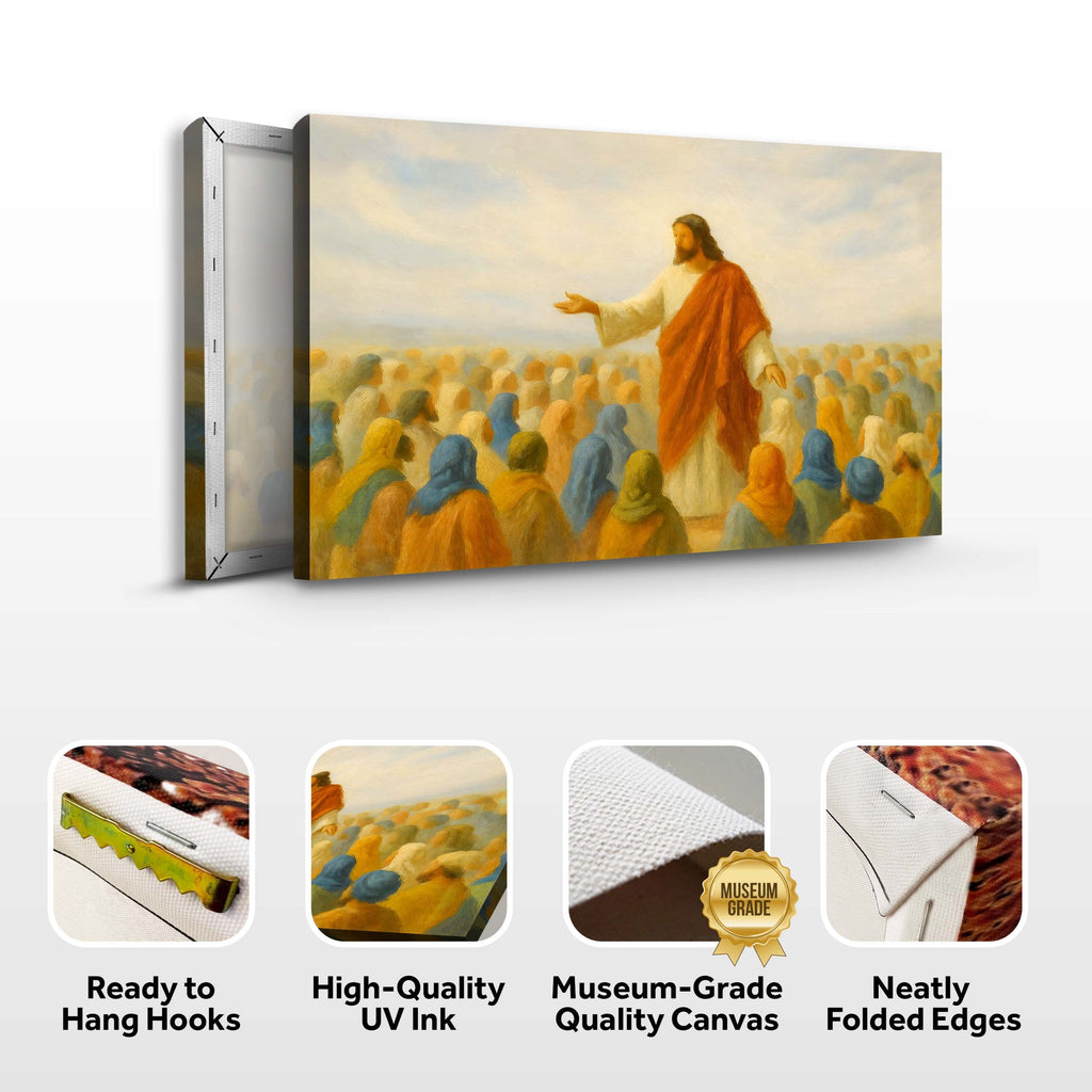 Jesus speaking to a crowd faith wall art canvas with side panel view