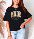 Black T-shirt with 'MADE for more' front graphic, 'EPHESIANS 2:10'