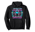 Black hoodie with neon Jesus Saves goalie graphic