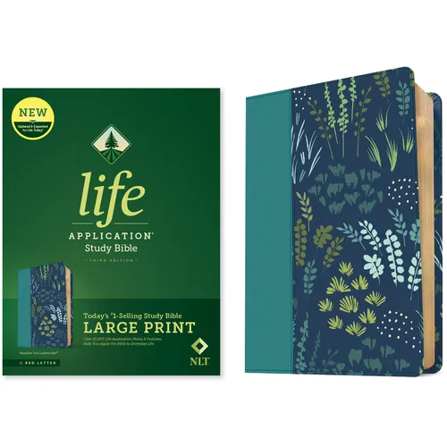 Life application study bible large print leatherlike, meadow teal cover with leaf design, NLT
