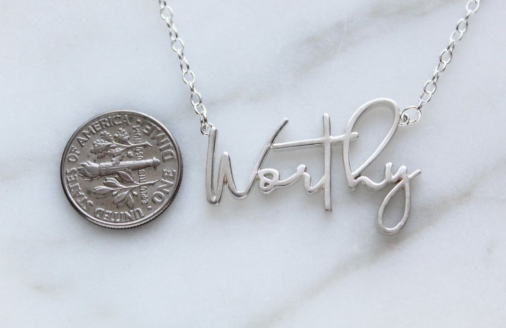 Sterling silver Worthy pendant necklace with coin charm accessory