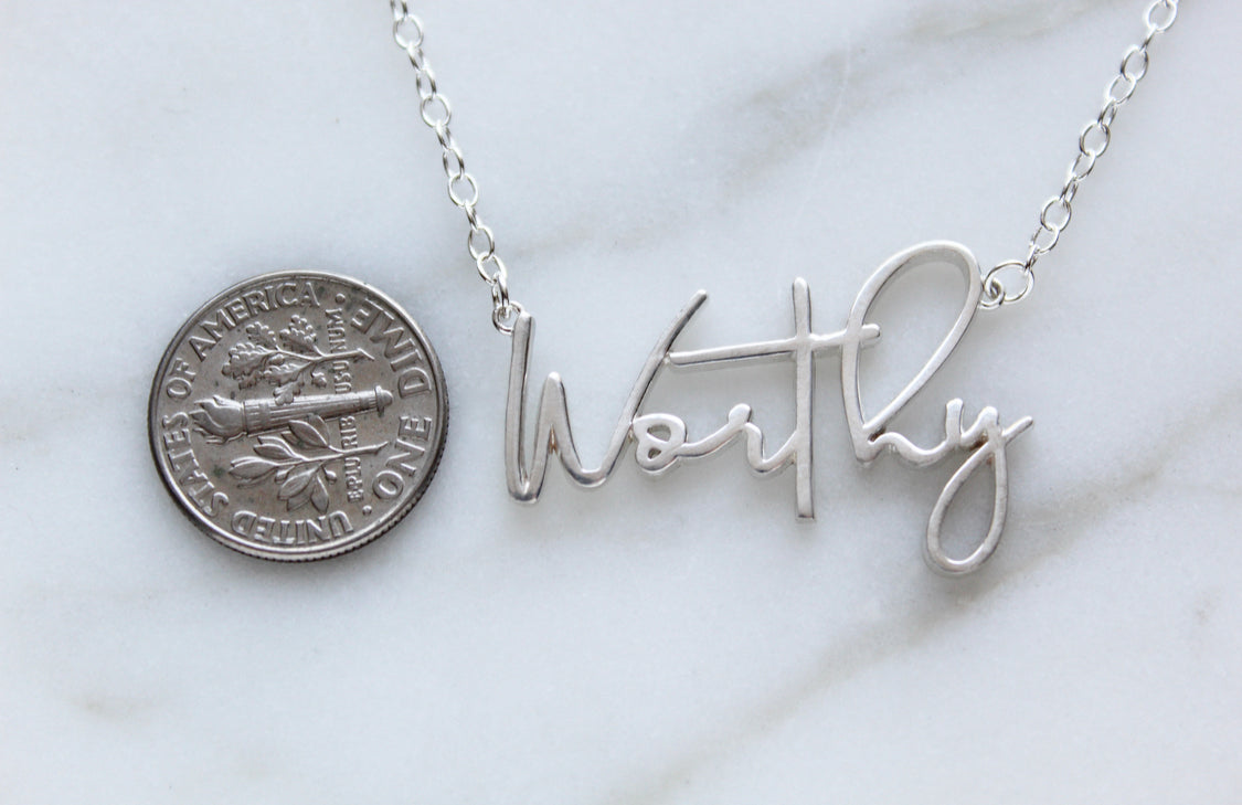 Sterling silver Worthy pendant necklace with coin charm accessory