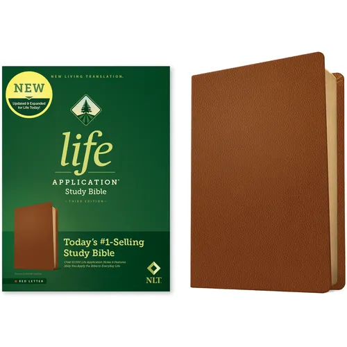 NLT Life Application Study Bible in brown genuine leather, red-letter edition