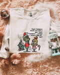 Ivory vintage T-shirt with cartoon Christmas characters and slogan graphic