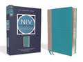 Teal imitation leather study Bible with NIV logo on front cover