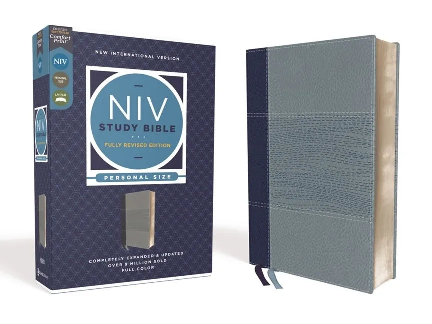 NIV Study Bible, personal size, navy blue leathersoft cover with red-letter text