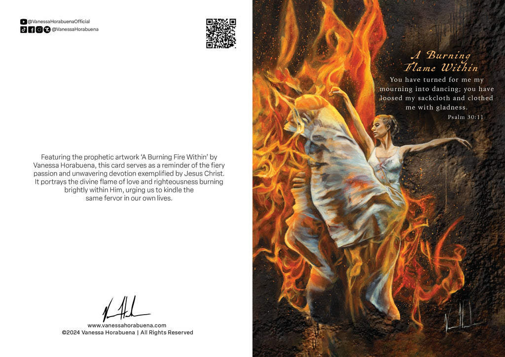 Greeting card with QR code and printed back description text
