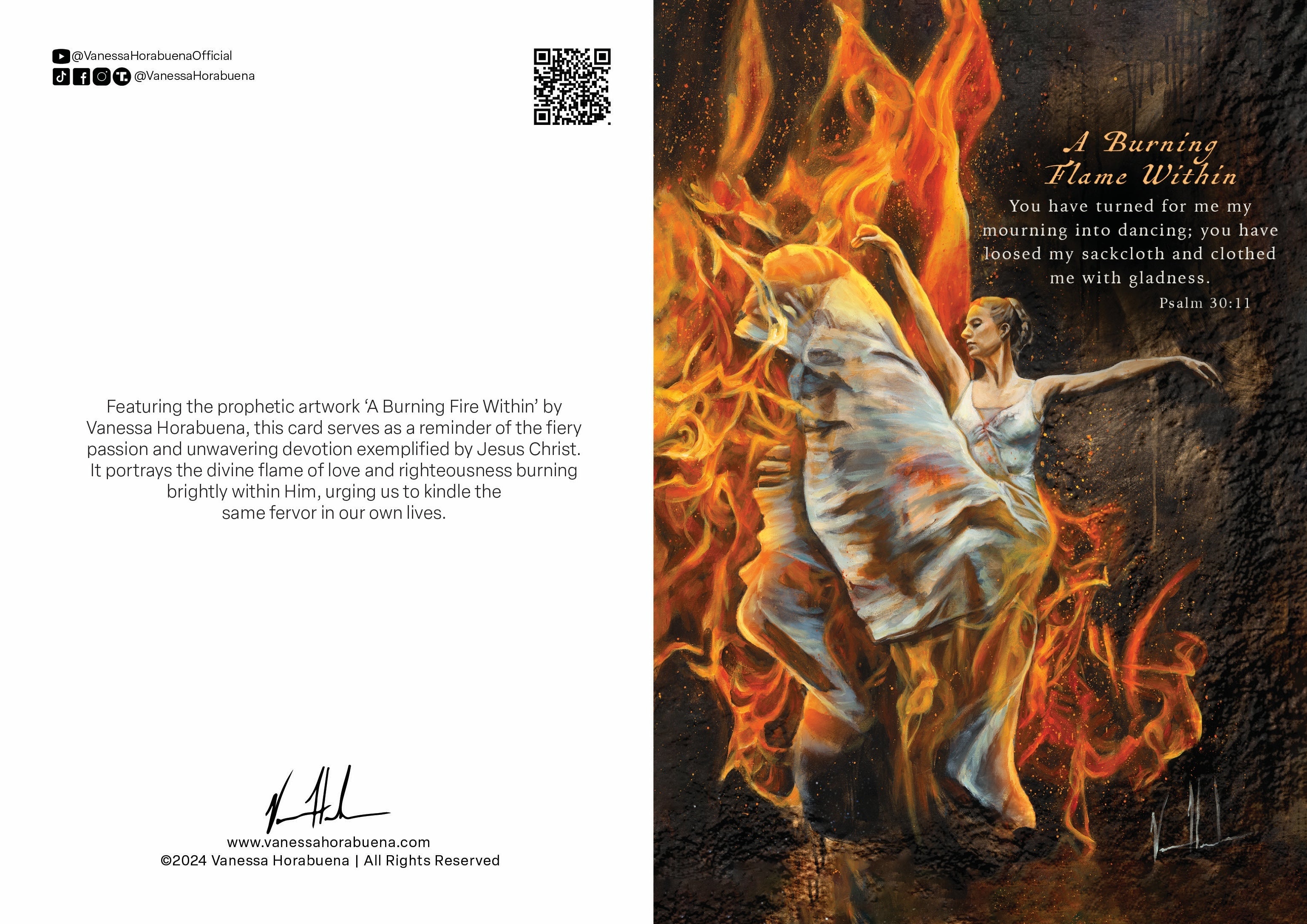 Greeting card with QR code and printed back description text