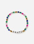 Agape letter bracelet with multicolor bead strand and silver letter beads