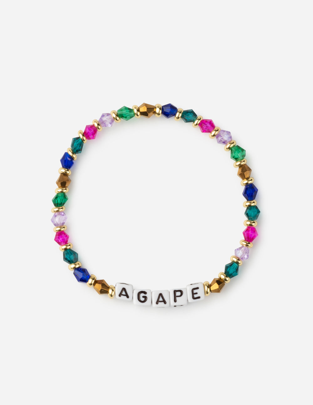 Agape letter bracelet with multicolor bead strand and silver letter beads