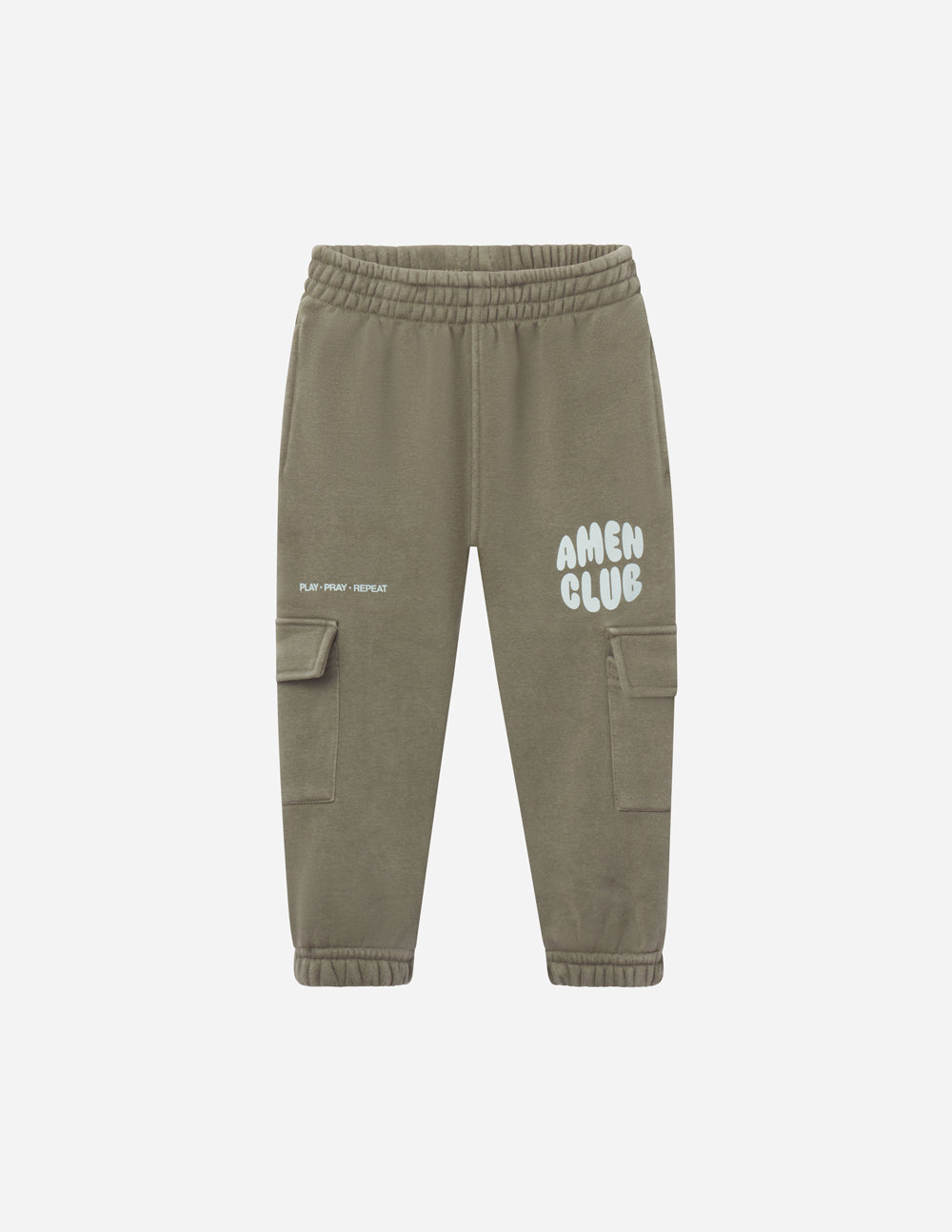 Kids cargo sweatpants, olive, with elastic waistband and side cargo pockets